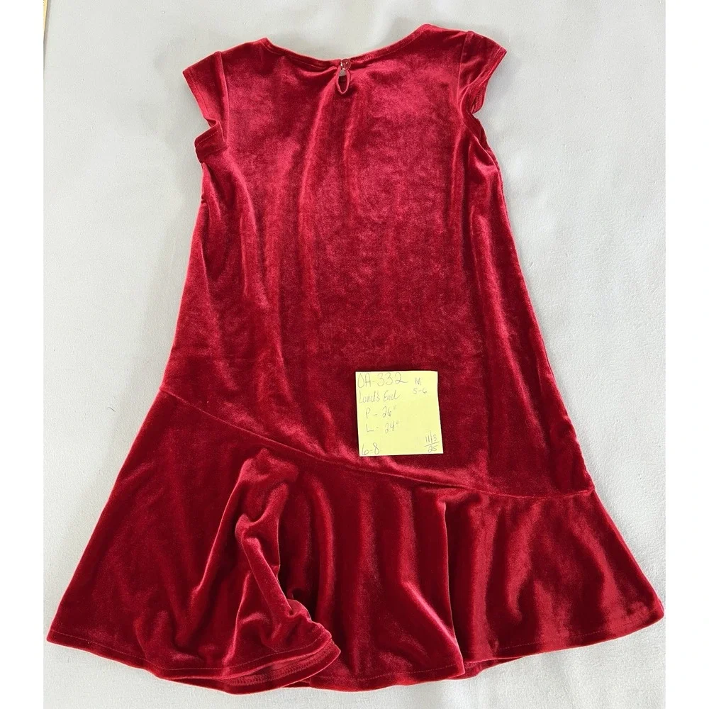 Lands' End Girl Children Place, Size M 5-6 Red Velvet‎ Velour Dress